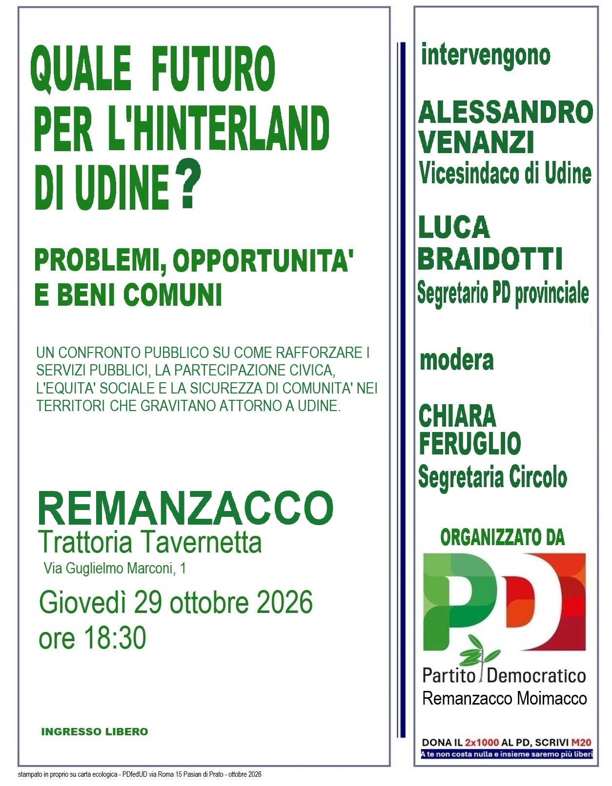 QUALE FUTURO PER L'HINTERLAND DI UDINE? Problemi, Opportunità e Beni Comuni